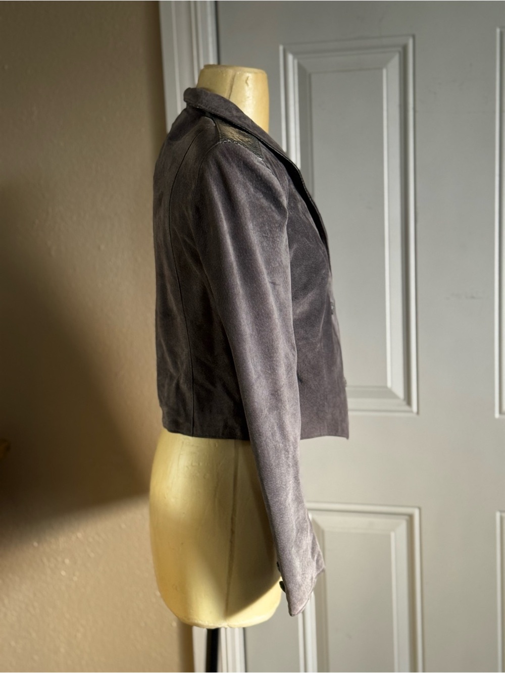 Vintage Gabriel Levy Gray Suede Leather Jacket cropped Blazer Size S Canada - Picture 6 of 14